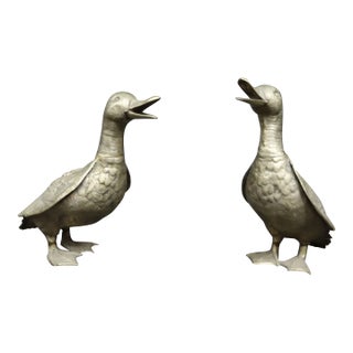Mid Century Silvered Brass Duck Sculptures, Attributed to Mauro Manetti, Set of 2 For Sale
