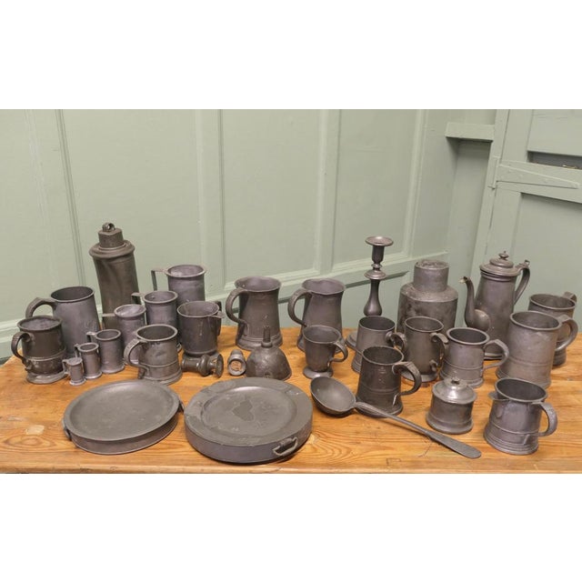 30 pieces of 18th & 19th Century Pewter, Pub Decoration A good Large collection, of mugs, jugs, flasks, plates etc. all...