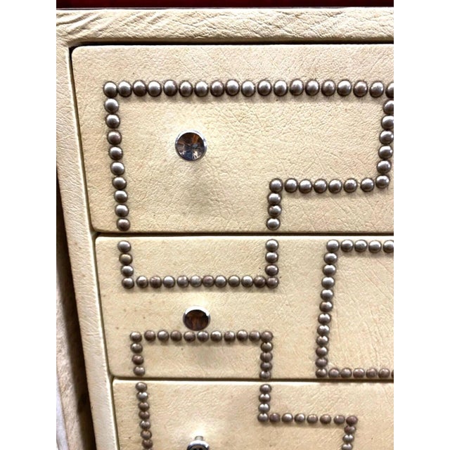 Wood Vintage Hollywood Regency Studded Faux Leather Nightstand Table Campaign Chest For Sale - Image 7 of 11