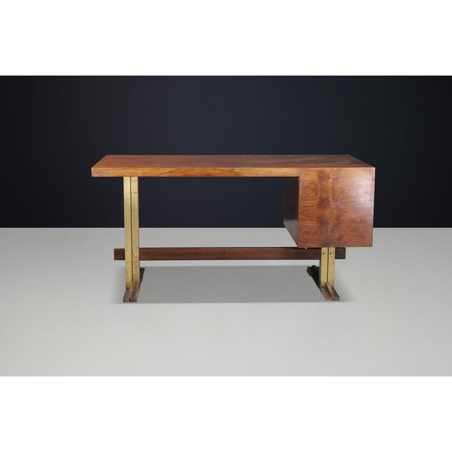 Italian Walnut Desk with Brass Base, Italy, 1950s For Sale - Image 10 of 18