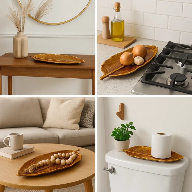 Maurice of California 1950s Gold Leaf Tray Mid Century Modern Ceramic Banana Leaf Platter 20” For Sale - Image 14 of 14