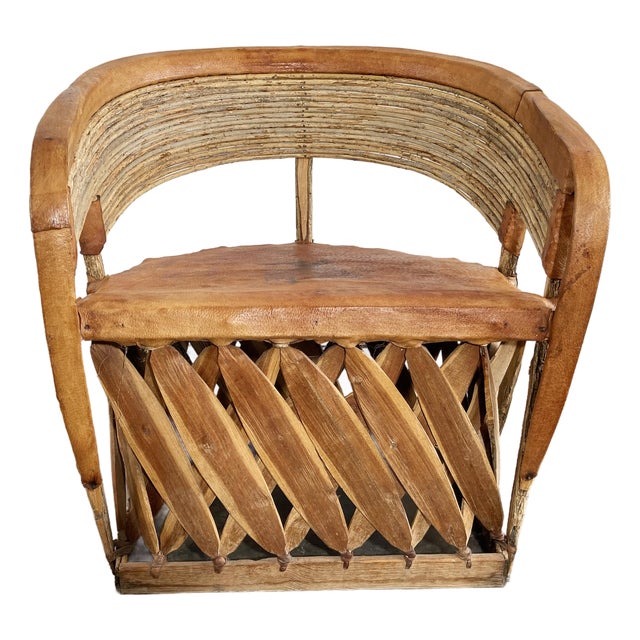 Vintage Mexican Cedar Wood and Leather Equipale Lounge Chair For Sale