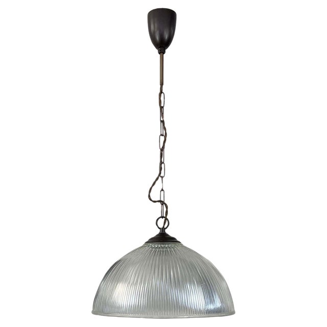 Art Deco Industrial Glass Pendant Lamp from Holophane, France, 1930s For Sale