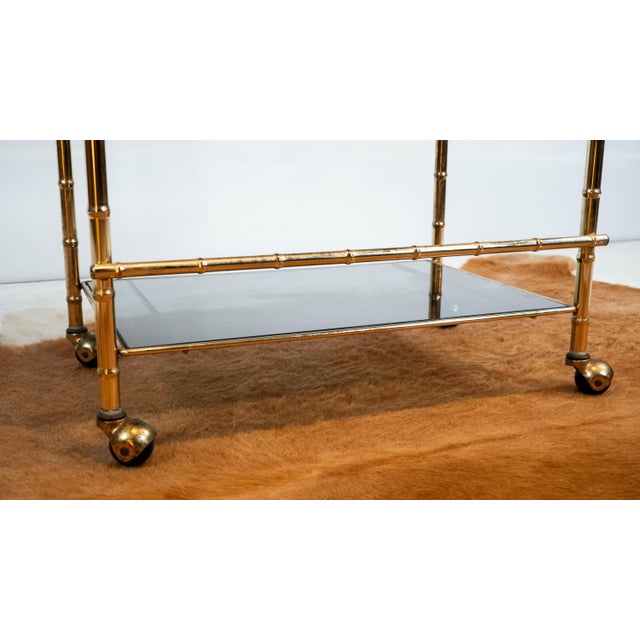 Vintage Mid Century Brass & Smoked Glass Bar Cart, C. 1970s For Sale - Image 14 of 17