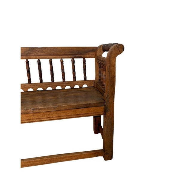19th Century Walnut Bench with Worked Backrest and Armrests For Sale - Image 3 of 6