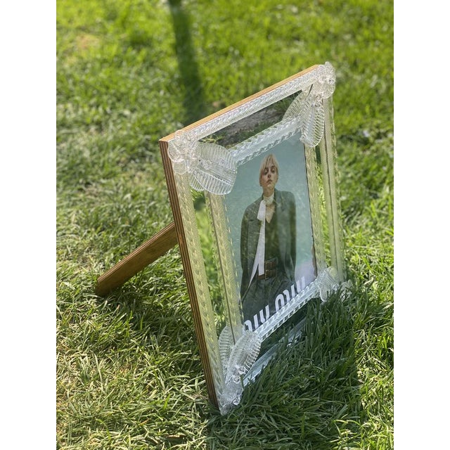 Transparent Murano glass photo frame with flowers\.\.rare artigian italian handmade Very elegant and refined, a jewel of...