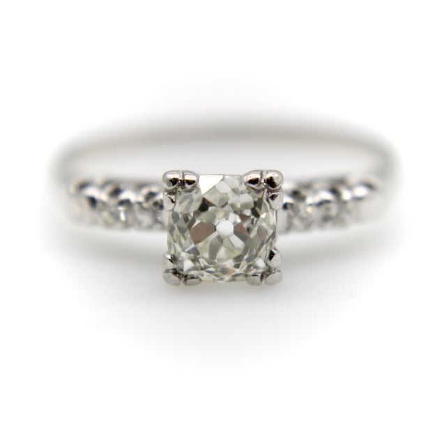 1920s Art Deco 14k White Gold Old Mine Cut Diamond Engagement Ring, Size 6.25 For Sale - Image 4 of 11