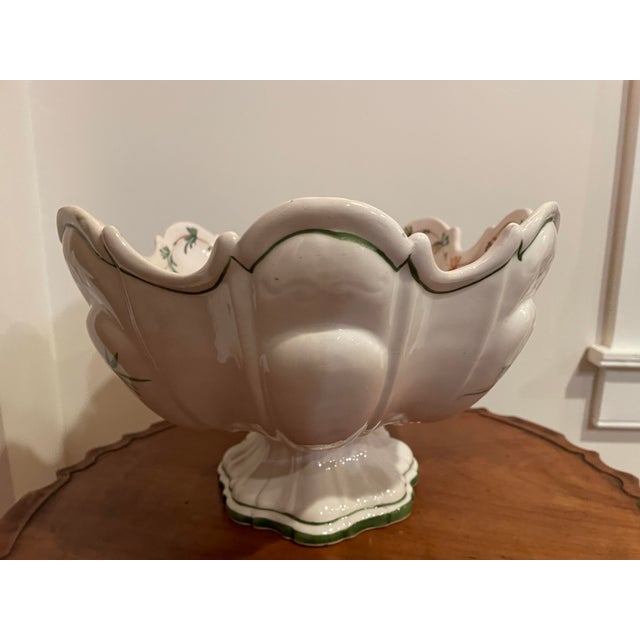 Ceramic Large Vintage Bassano Italy Hand-Painted Majolica Pedestal Centerpiece Bowl – Flora Fenton Import For Sale - Image 7 of 10