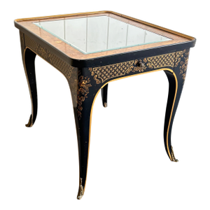 1960s Drexel Et Cetera Black Chinoiserie Glass-Top Side Table