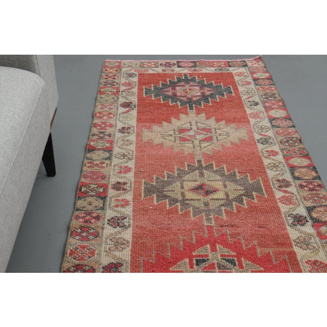 1970s Vintage Turkish Oushak Handmade Wool Cotton Orange Runner Rug For Sale - Image 6 of 11