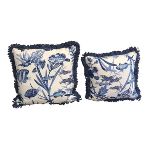 Contemporary Nautical Fish Print Hand Crafted Pillows - Set of 2