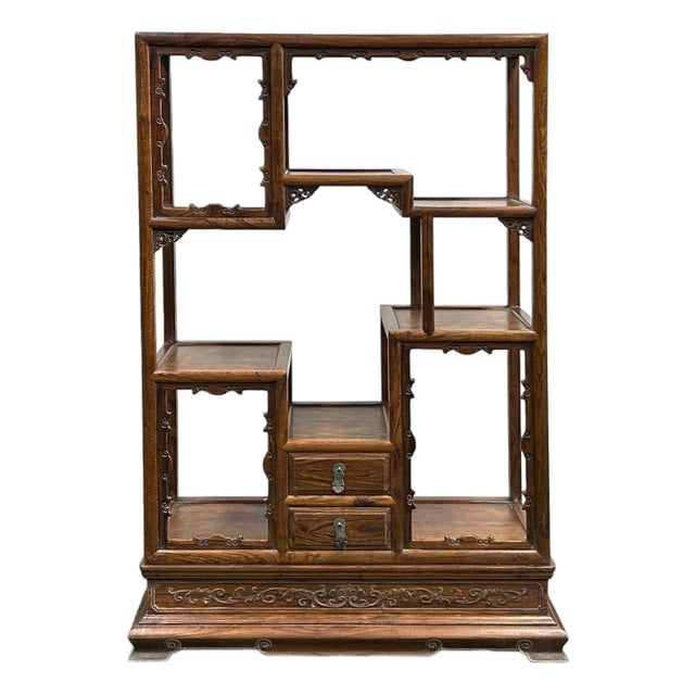 Chinese Vintage Brown Stain Chest Height 51" Curio Display Cabinet For Sale
