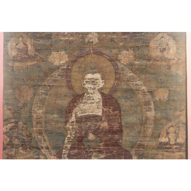 19th Century Antique Tibetan ThangKa of Serene Buddha For Sale - Image 5 of 8