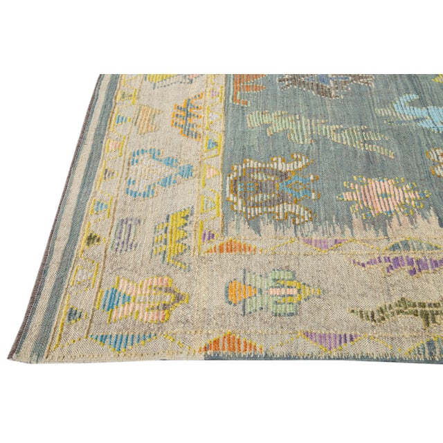 Modern Gray Turkish Oushak Handmade Multicolor Pattern Wool Rug For Sale - Image 4 of 11