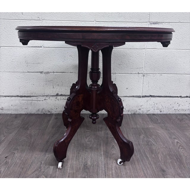 Antique Victorian Eastlake Burl Walnut Oval Center Table Parlor Table For Sale In Kansas City - Image 6 of 10