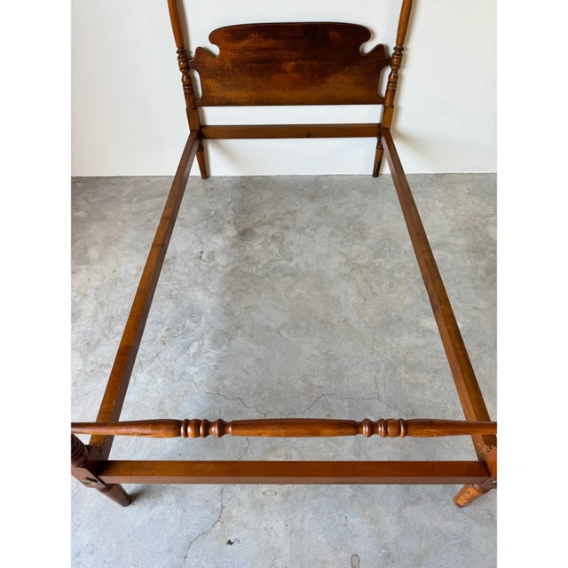 Vintage Peter Engel Carved Walnut Four-Poster Twin Bed Frame For Sale - Image 11 of 18