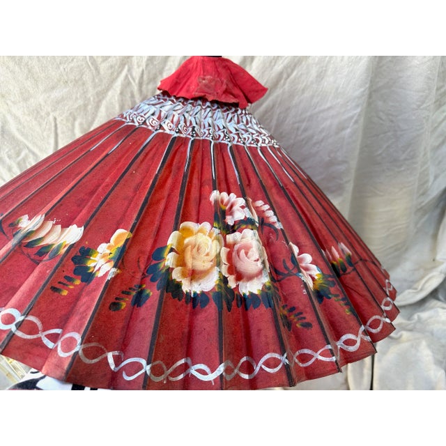 Wood Vintage Asian Paper Umbrella Parasol For Sale - Image 7 of 12