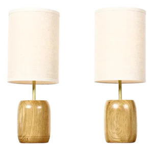 Studio Craft White Oak Table Lamps — Lathe Turned With Brass Detailing — Pair — Tl6