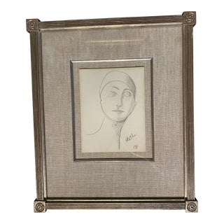 Mid 20th Century “Bather” Outsider Art Drawing by Thomas King Baker, Framed For Sale