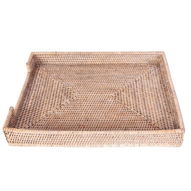Artifacts Rattan Office Paper Tray in White Wash - 14" For Sale - Image 4 of 10