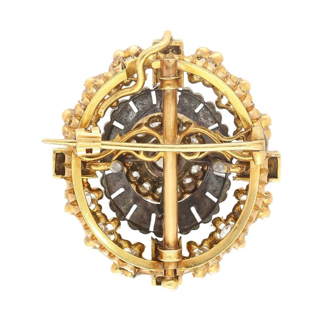 Metal Antique Victorian Late 1800's 6.72 Carat Total Mixed Old Euro Cut Diamond Brooch For Sale - Image 7 of 8