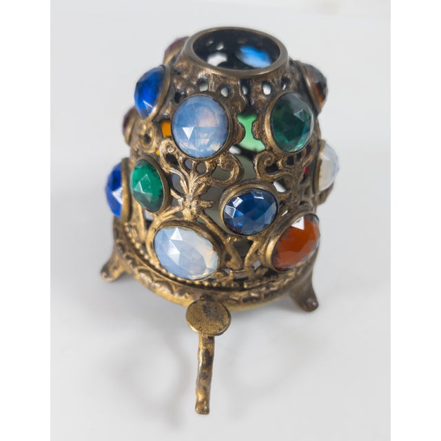 Metal 19th Century Aesthetic Movement Gilt Brass and Jeweled Candle Fairy Lamp, English or American For Sale - Image 7 of 12
