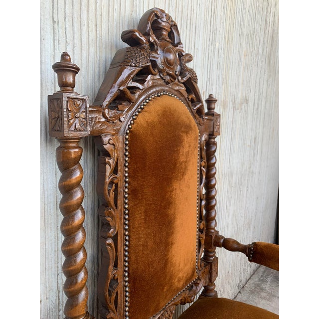 Early 20th Century Vintage Louis XVI Style Spanish Pair of Carved Walnut Armchairs - a Pair For Sale - Image 10 of 13