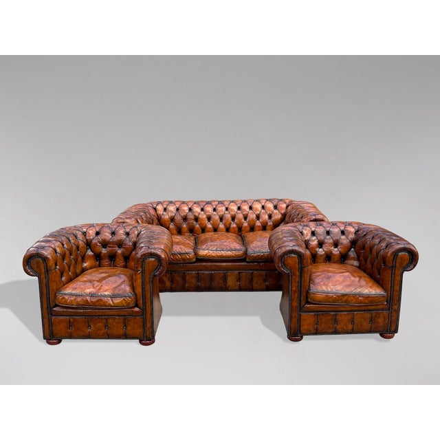 19th Century Victorian Brown Leather 3-Seater Chesterfield Sofa, 1880s For Sale - Image 9 of 13