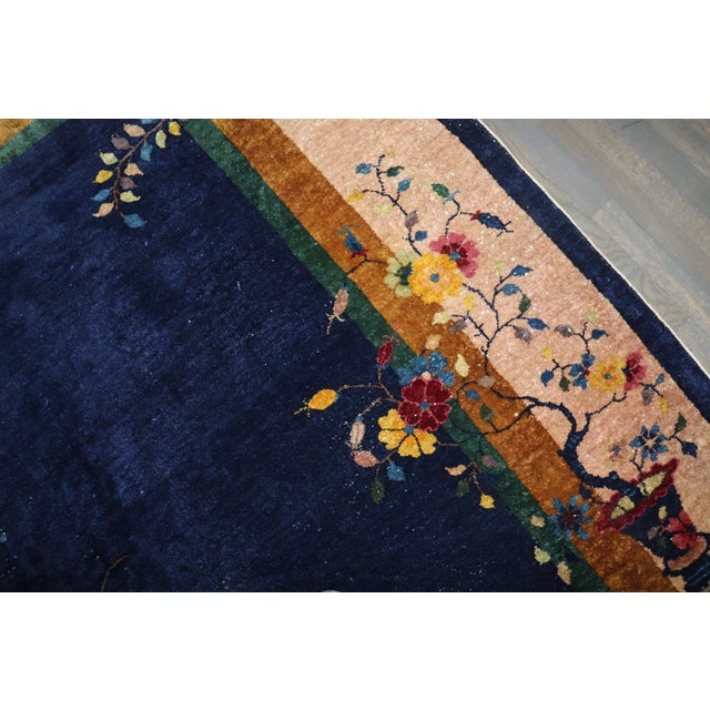 Floral Chinese Art Deco Carpet, 7' X 8'9'' For Sale In New York - Image 6 of 11
