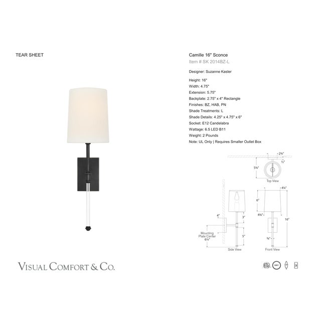 2020s Suzanne Kasler for Visual Comfort Signature Camille 16" Sconce in Bronze with Linen Shade For Sale - Image 5 of 15