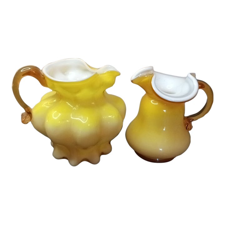 1970s Gorgeous Pair of Kanawha Cased Glass Miniature Pitchers | Chairish