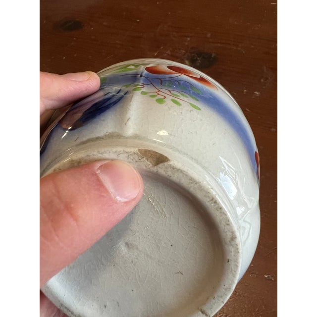 A Fine and Rare Antique Flow-Blue Gaudy Decorated Ironstone Waste Bowl, Staffordshire, England 1840's For Sale - Image 14 of 15