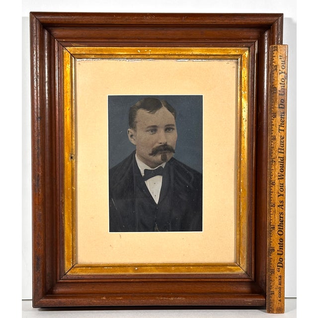 American Folk Art Hand Painted Tintype Gentleman Portrait in Walnut Frame For Sale - Image 11 of 13