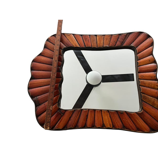 Wood Vintage Split Bamboo Wall Mirror With Scalloped Organic Frame, Black Velvet Back For Sale - Image 7 of 7
