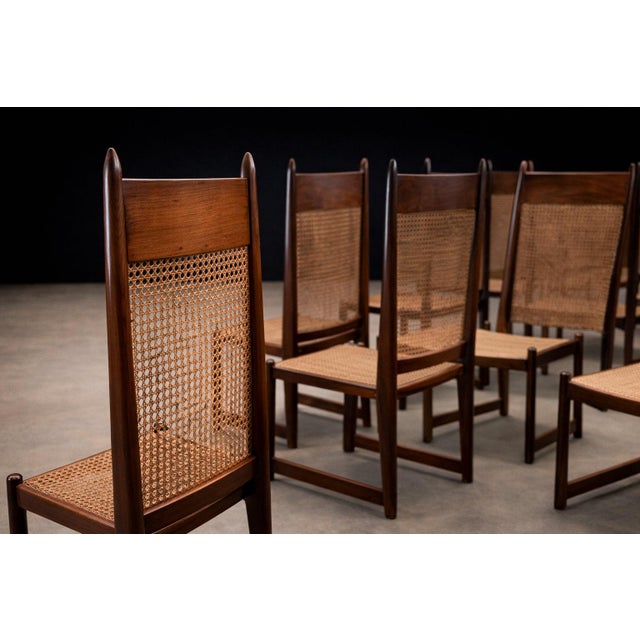Wood Set of 12 Brazilian Modern Dining Chairs in Rosewood & Caning by Fatima, 1960s Lot 606A For Sale - Image 7 of 16