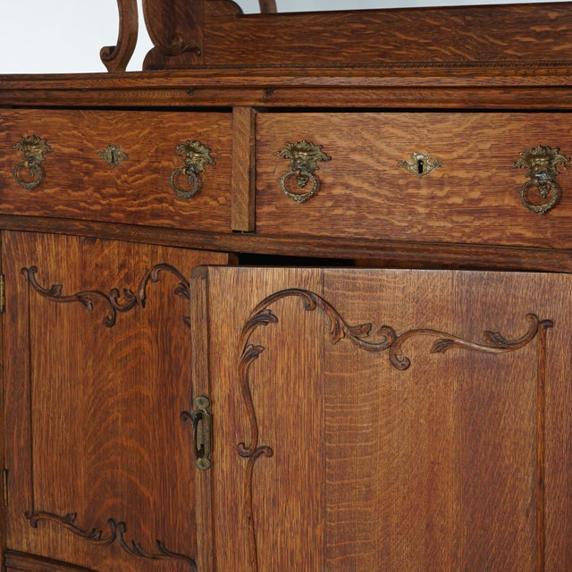 Early 20th Century Antique RJ Horner School Carved Oak Swell Front & Mirrored Server C1910 For Sale - Image 5 of 16