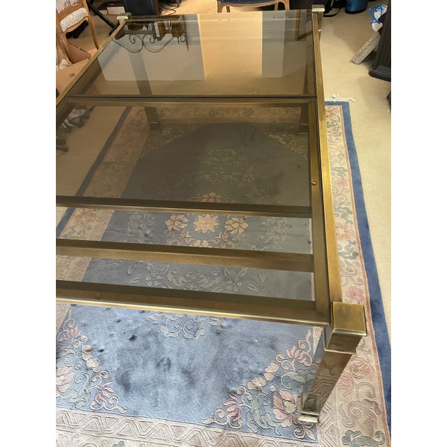 Glass 1980s Brass and Glass Dining Table With Integrated Extension Leaf For Sale - Image 7 of 12