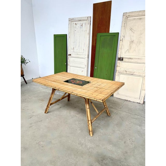 Bamboo and Rattan Dining Table by Audoux Minet, 1950s For Sale - Image 10 of 14