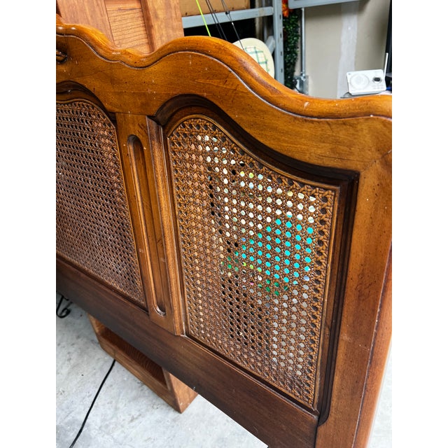 Vintage Wooden Ethan Allen Caned Headboard For Sale - Image 4 of 5