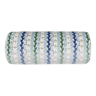 Scalamandre 21" x 7" Villelaure Bolster Pillow in Blue Bird For Sale