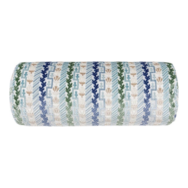 Scalamandre 21" x 7" Villelaure Bolster Pillow in Blue Bird For Sale