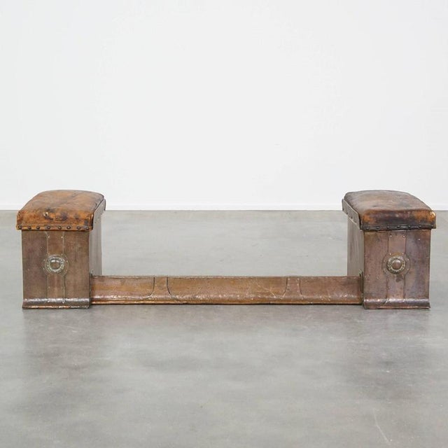 Antique Copper Fireplace Sofa/Club Fender with Leather Seats & Storage Space For Sale - Image 18 of 18