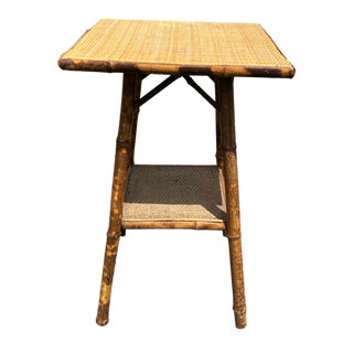 Antique English Scorched Bamboo Side Table For Sale