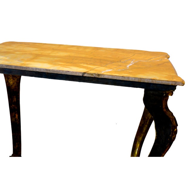 Antique Louis XIV Italian Console Table with Carved Gilded Wood and Yellow Siena Marble, 18th Century For Sale - Image 3 of 9