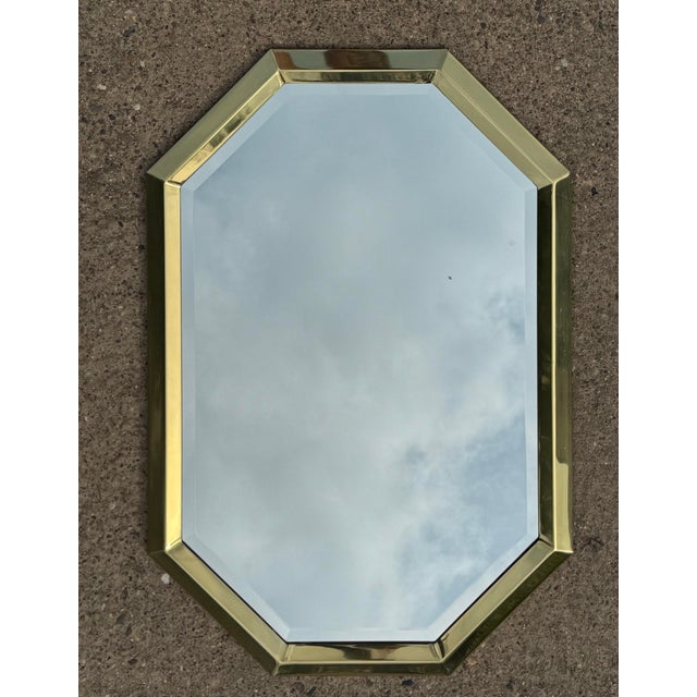 Karl Springer Brass Framed Octagonal Vintage Decorative Beveled Mirror 36” For Sale - Image 4 of 8