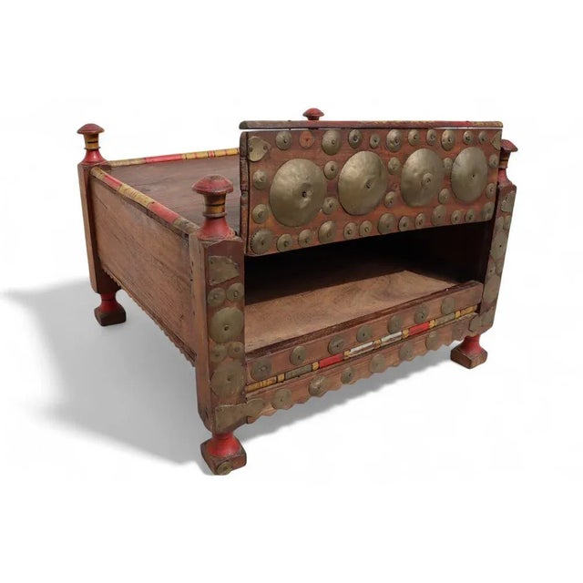 Wood Vintage Wood Side Table with Brass Details, 1930s For Sale - Image 7 of 10