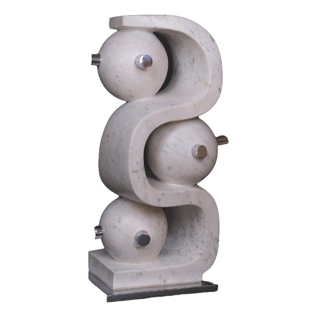 Hugo Verheyen, Incomprehension I Sculpture, 1980s, Carrara Marble and Chromed Metal For Sale