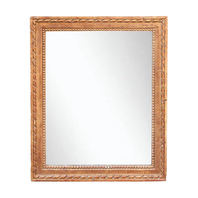 Neoclassical Empire Rectangular Gold Hand Carved Wooden Mirror, 1970s For Sale