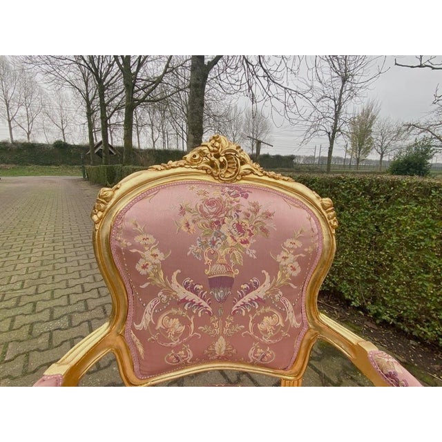1960s 1960s French Artisan Louis XVI Pink Gilt Beech Sofa Set—3 Pc For Sale - Image 5 of 16