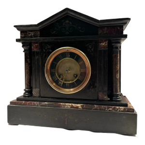 19th Century French Slate Stone & Red Marble Mantel Clock